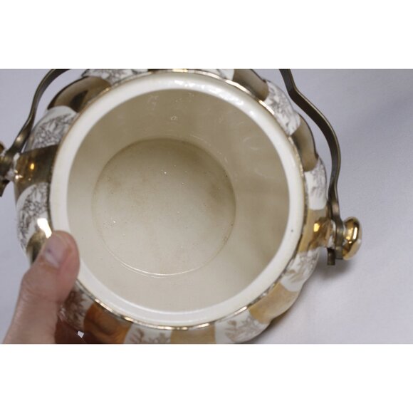 Vintage Sadler transferware gold and cream cookie jar AS-IS, English biscuit - Picture 10 of 10